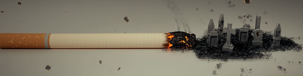Raucherentwöhnung und Veränderungen - glühende Zigarette auf einem Tisch 